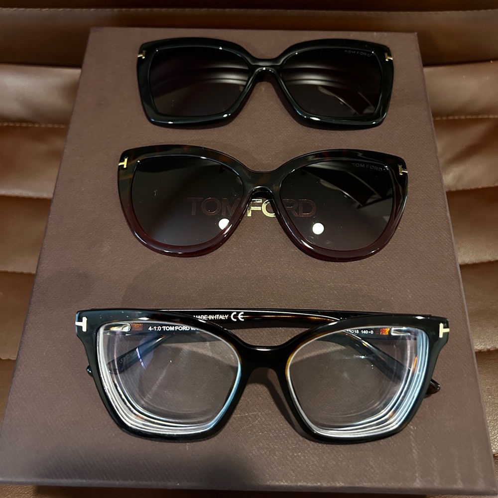 Tom Ford Eyeglasses with 2 clip-on shades